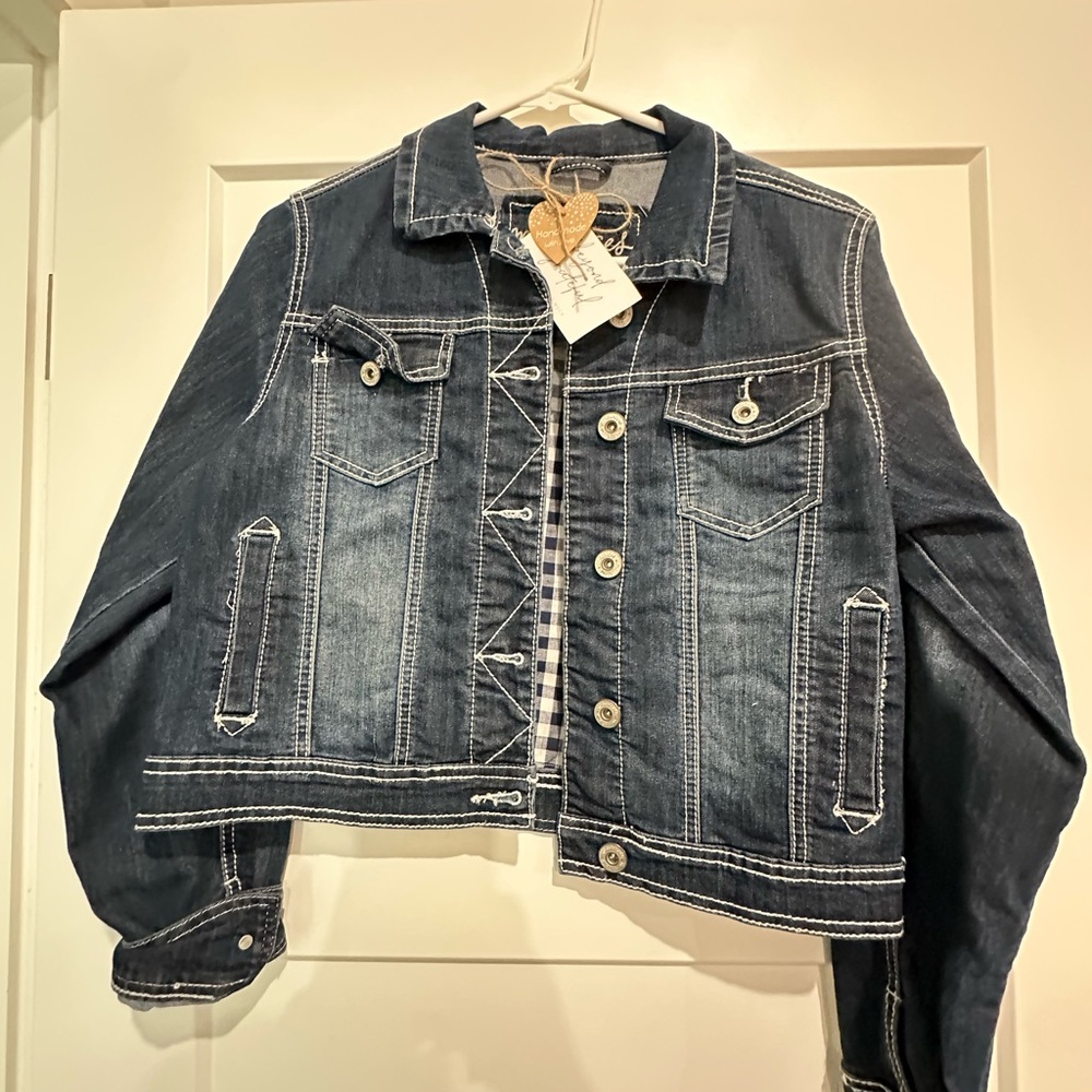 Maurices Dark Blue Jean Jacket with White Stitching